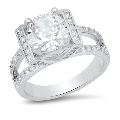 18K White Gold Plated Brass And Simulated Diamonds Engagement Ring