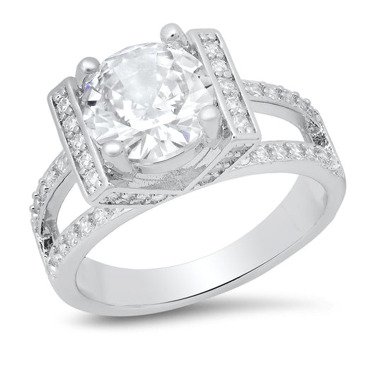 18K White Gold Plated Brass And Simulated Diamonds Engagement Ring
