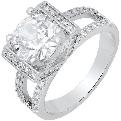 18K White Gold Plated Brass And Simulated Diamonds Engagement Ring
