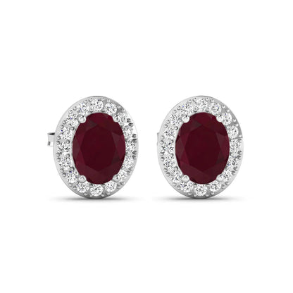 Genuine Ruby and White Diamond Studs Earrings