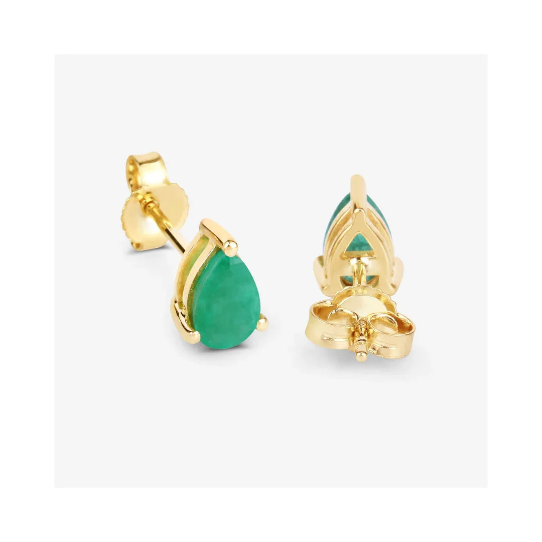 0.70 Ct Pear Green Zambian Emerald Prong 10K Stud Earrings