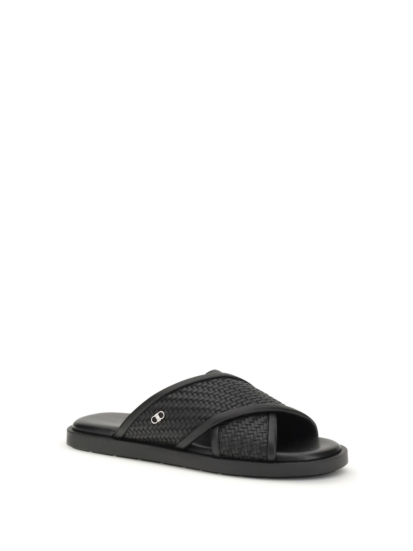 Sandals Gancini Black Calf Leather