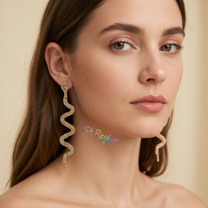Cubic Zirconia & Goldtone Snake Drop Earrings