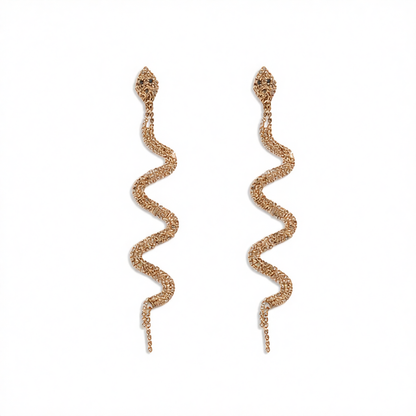 Cubic Zirconia & Goldtone Snake Drop Earrings