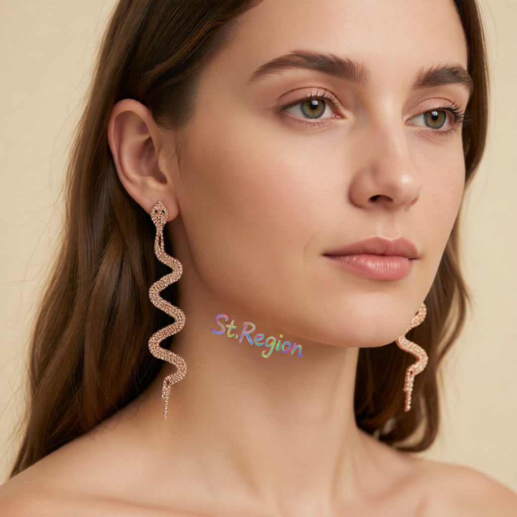 Cubic Zirconia & Rose Goldtone Snake Drop Earrings