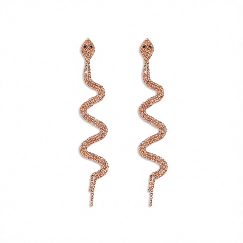 Cubic Zirconia & Rose Goldtone Snake Drop Earrings