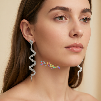 Cubic Zirconia & Silvertone Snake Drop Earrings