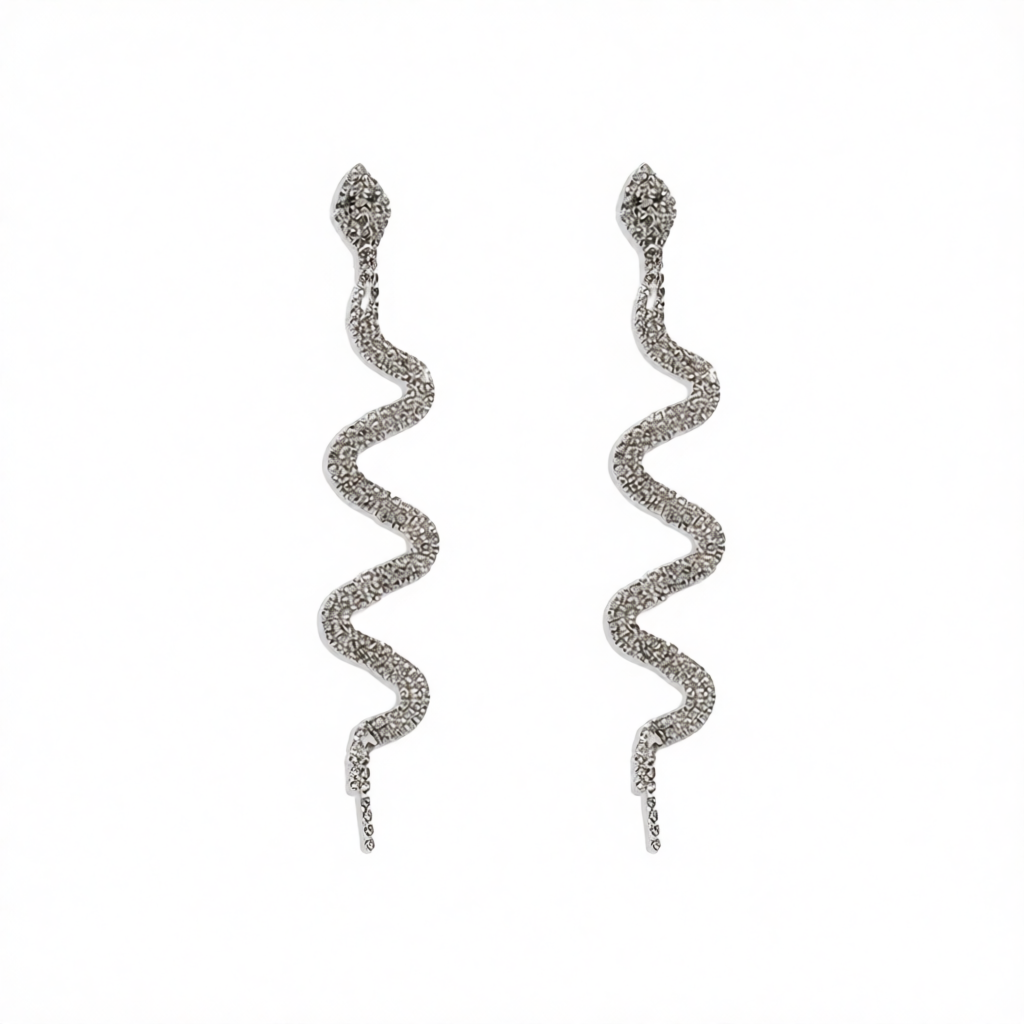 Cubic Zirconia & Silvertone Snake Drop Earrings