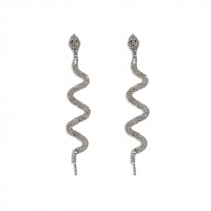 Cubic Zirconia & Silvertone Snake Drop Earrings