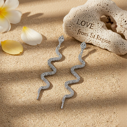 Cubic Zirconia & Silvertone Snake Drop Earrings