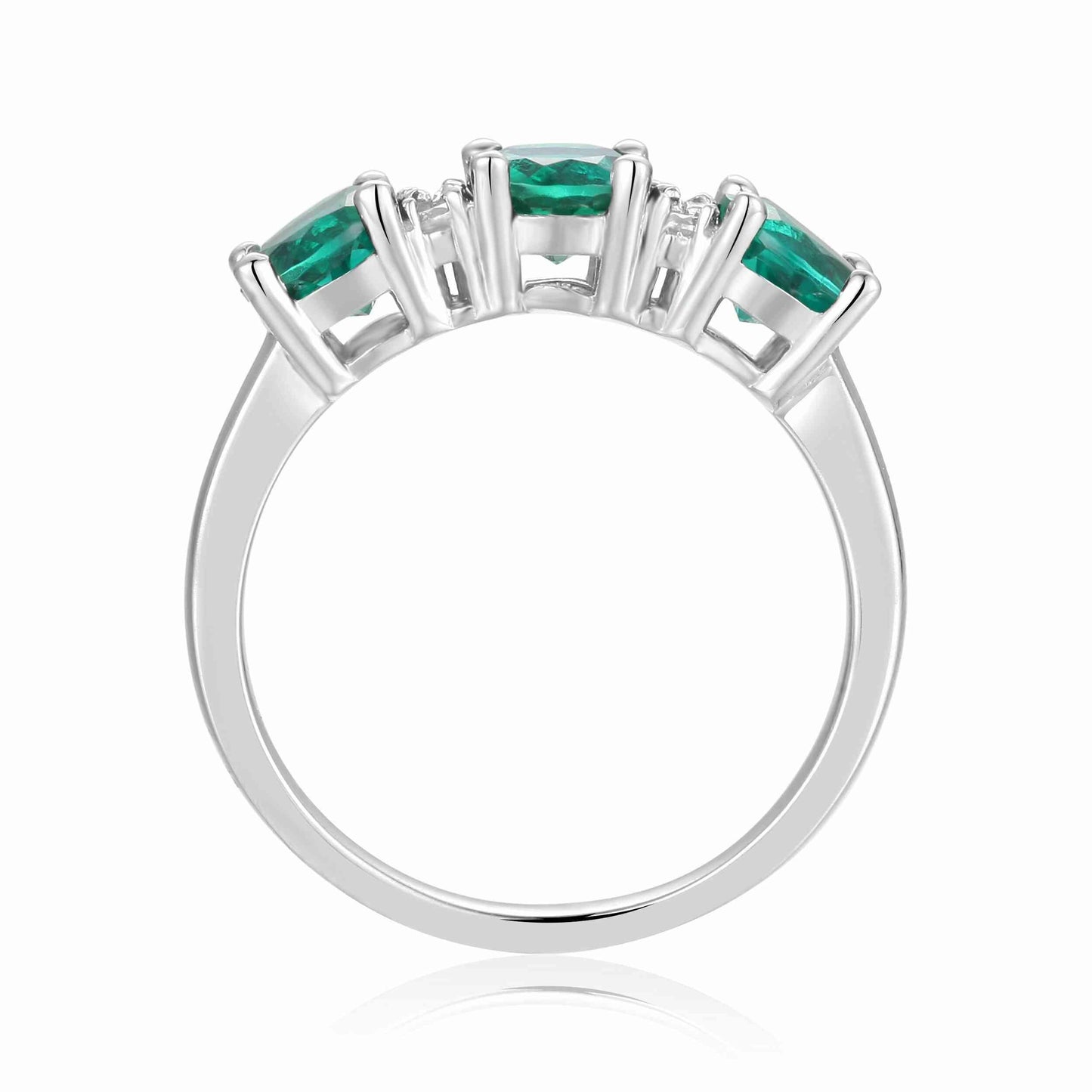 1.35 Ct Round Green Created Emerald Prong Silver Three Stone Engagement Ring