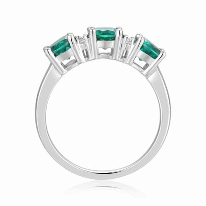 1.35 Ct Round Green Created Emerald Prong Silver Three Stone Engagement Ring