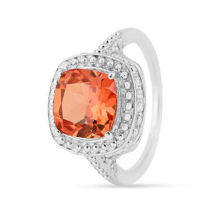 2.39 Ct Cushion Lab Created Peach Sapphire Prong Silver Halo Statement Ring