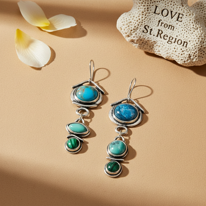 Turquoise & Crystal Silvertone Tiered Drop Earrings
