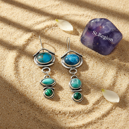 Turquoise & Crystal Silvertone Tiered Drop Earrings