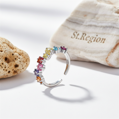 Jewel-tone Crystal & Silvertone Princess-Cut Open Ring