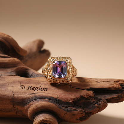 Rose Purple Crystal & Goldtone Radiant-Cut Ring