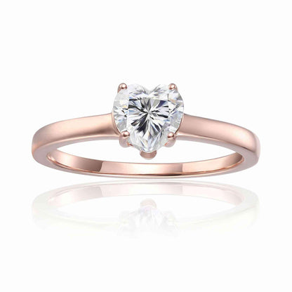 Heart White Moissanite Prong Rose Gold Plated Silver Solitaire Ring