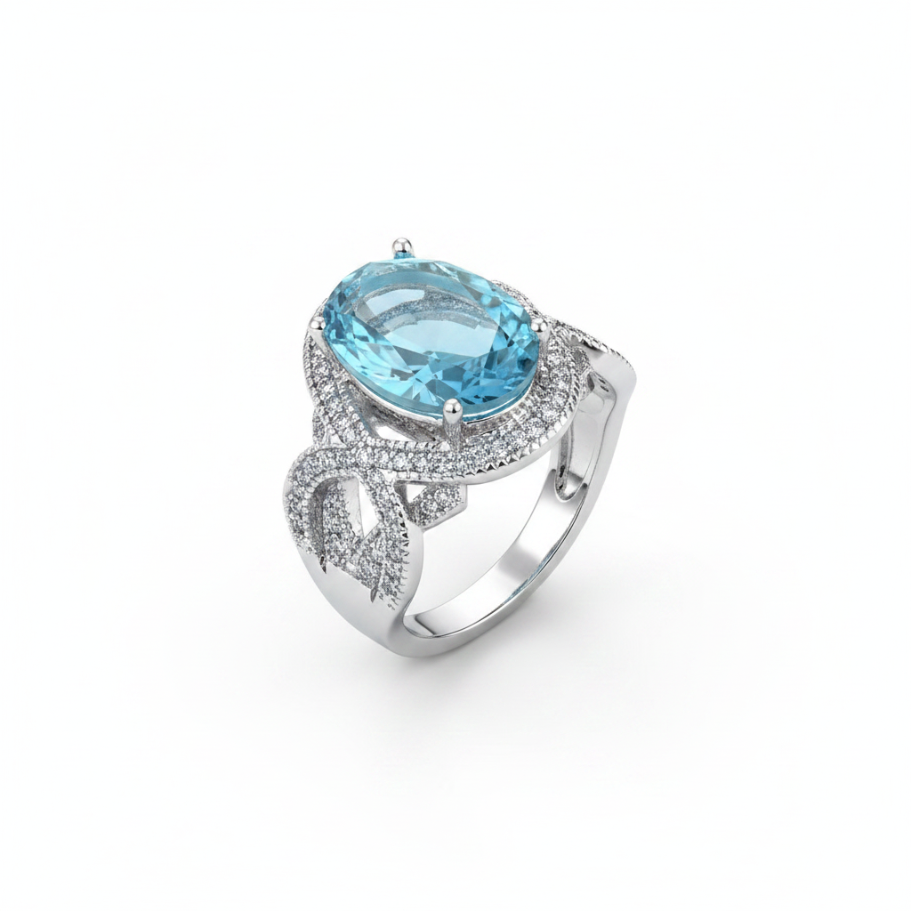 Sea Blue Crystal & Cubic Zirconia Oval-Cut Ring