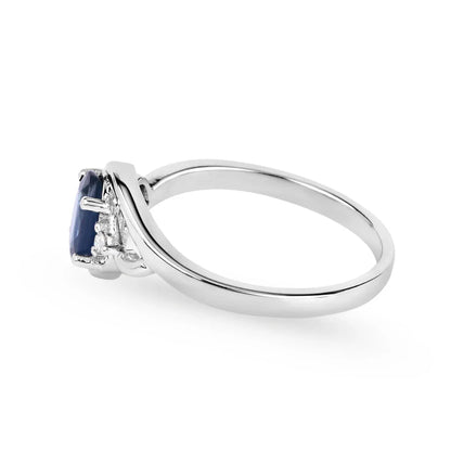 0.95 Ct Oval Blue Sapphire & Lab Grown Diamond Prong 10K Gold Bypass Engagement Ring
