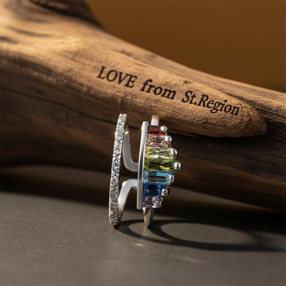 Multicolor Crystal & Silvertone Crown Open Ring