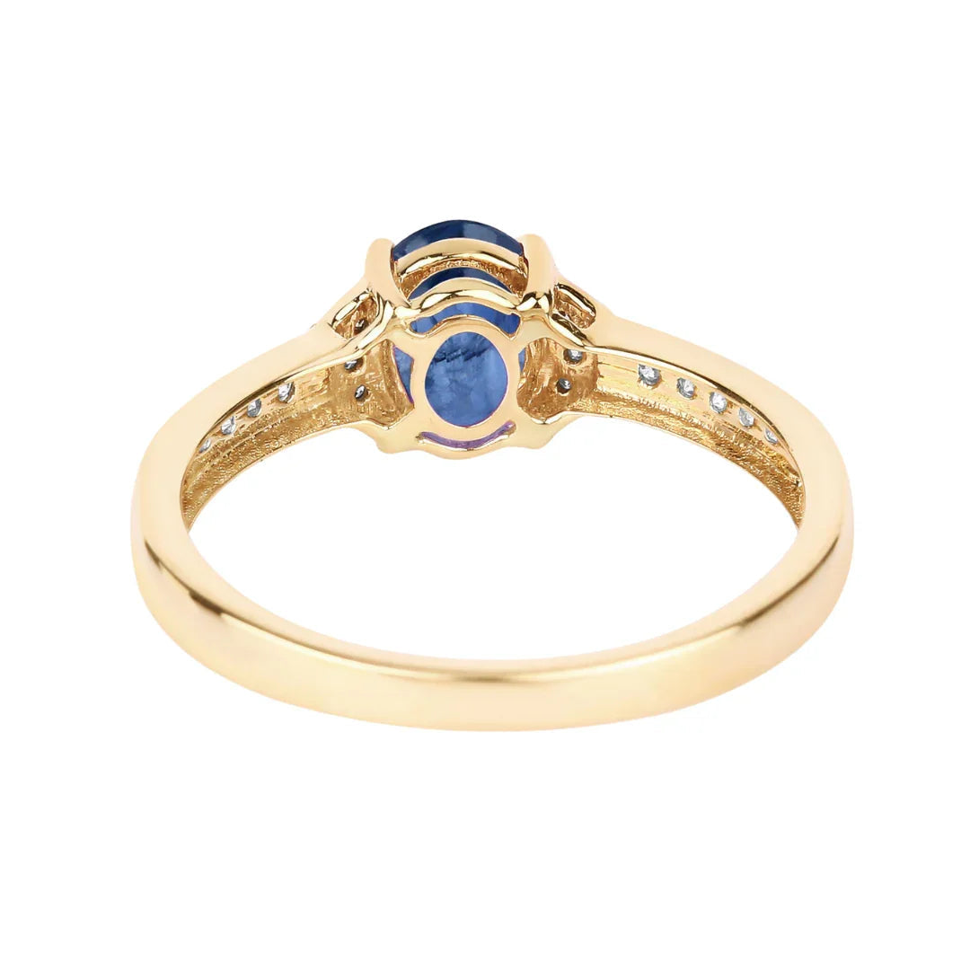 1.95 Ct Oval Blue Sapphire Diamond Prong 10k Gold Pave Bridge Ring