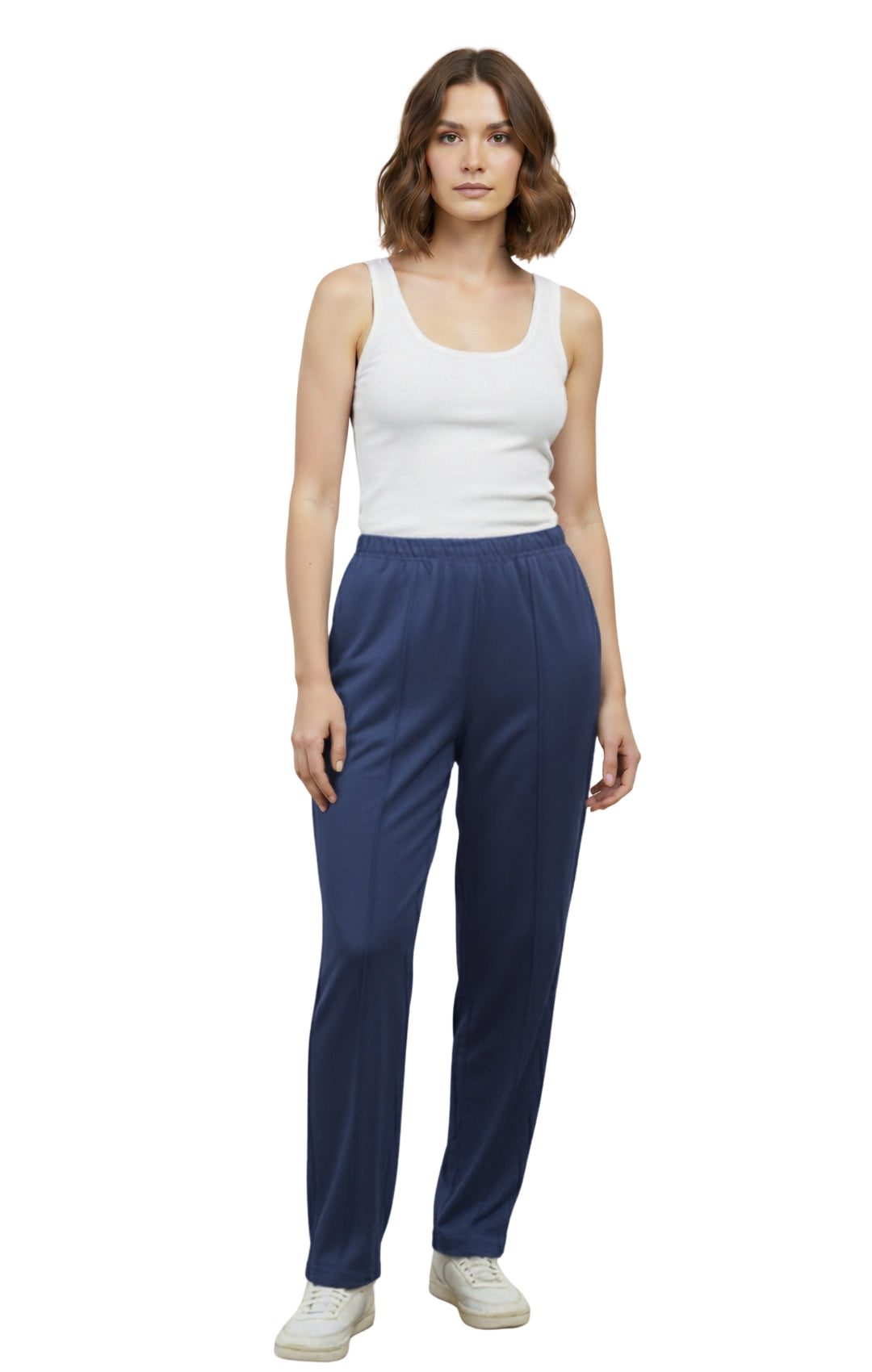 Womens Classic Poly Knit Pants - Pull On Slacks with Elastic Waist