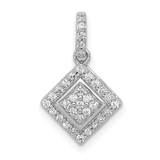 14k White Gold Square Cluster Diamond Pendant