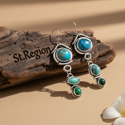 Turquoise & Crystal Silvertone Tiered Drop Earrings