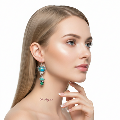 Turquoise & Crystal Silvertone Tiered Drop Earrings