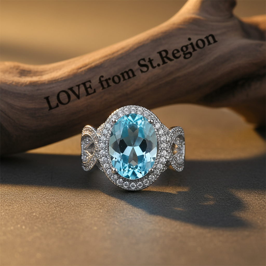 Sea Blue Crystal & Cubic Zirconia Oval-Cut Ring
