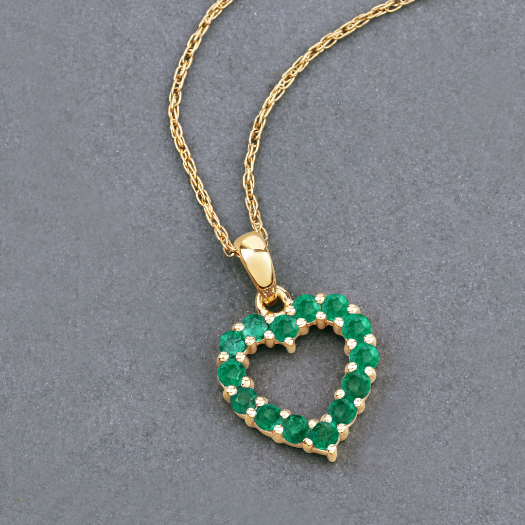 10K Yellow Gold Zambian Emerald Heart Necklace