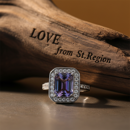 Purple-blue Crystal & Cubic Zirconia Radiant-Cut Channel Halo Ring