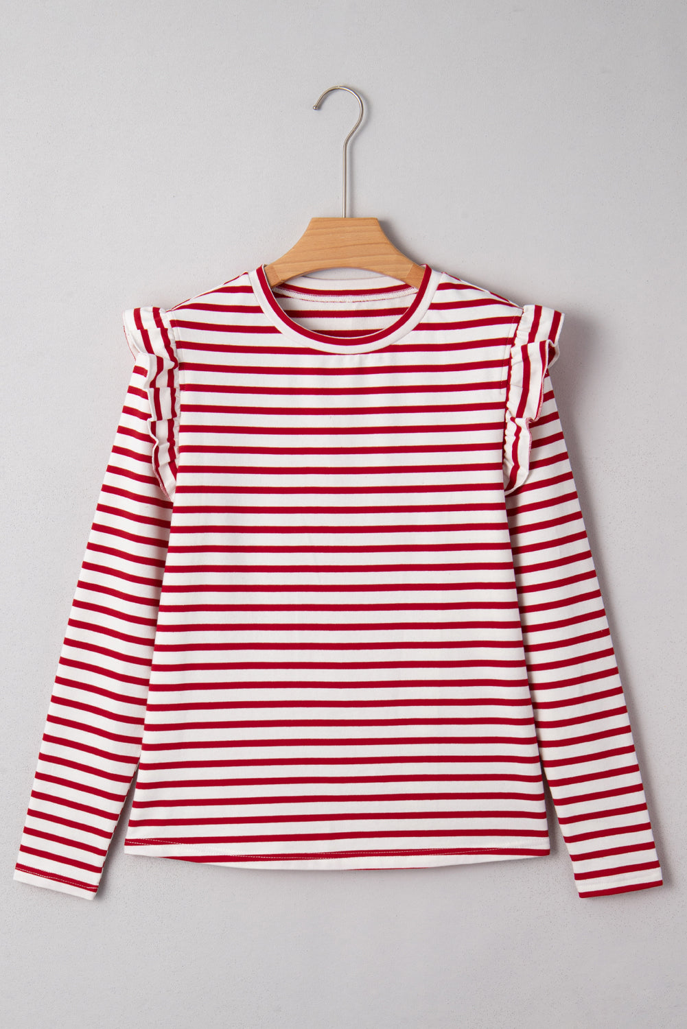 Threaded Pear Meilani Stripe Ruffle Trim Long Sleeve Top