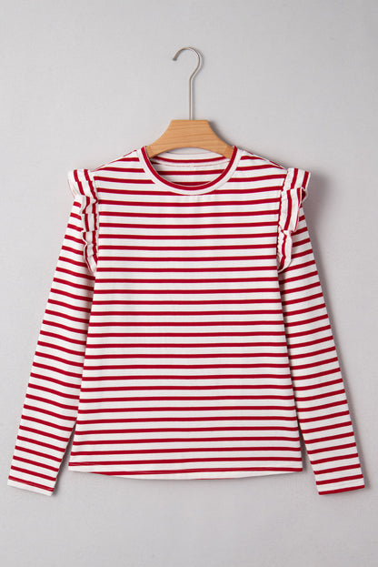 Threaded Pear Meilani Stripe Ruffle Trim Long Sleeve Top