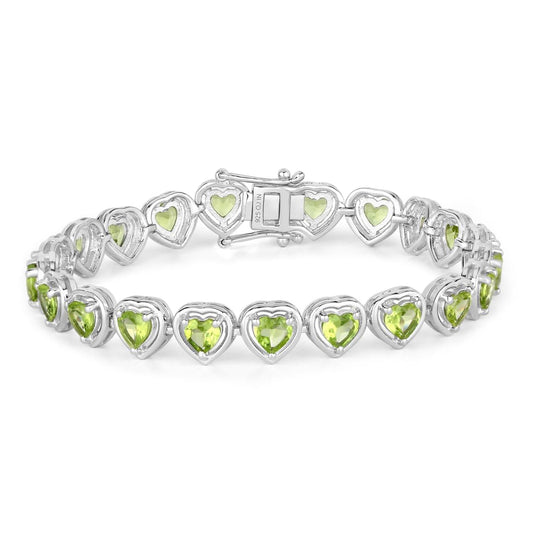 9.24 Ct Heart Green Peridot & Diamond Prong Silver Tennis Bracelet