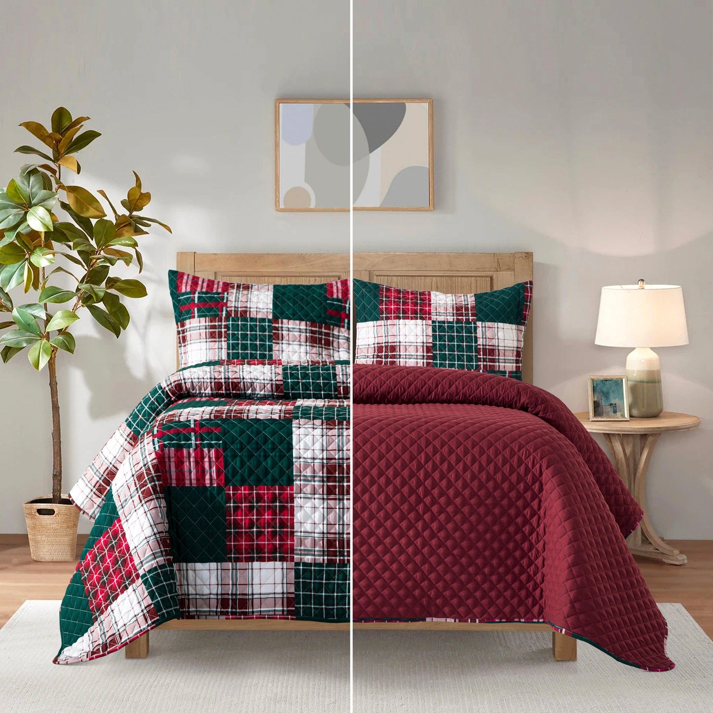 Elegant Comfort 3-Piece Patch Plaid Quilted Reversible Bedspread Coverlet Set