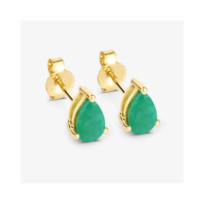 0.70 Ct Pear Green Zambian Emerald Prong 10K Stud Earrings