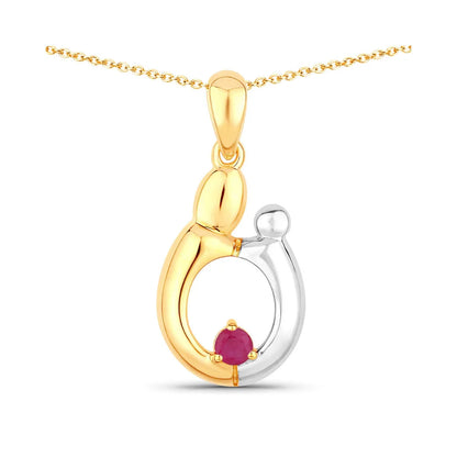0.20 CTTW Heart Pink Ruby Prong Silver Mom Pendant Necklace