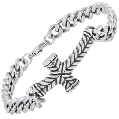 Stainless Steel Cuban Chain Cross Id Bracelet
