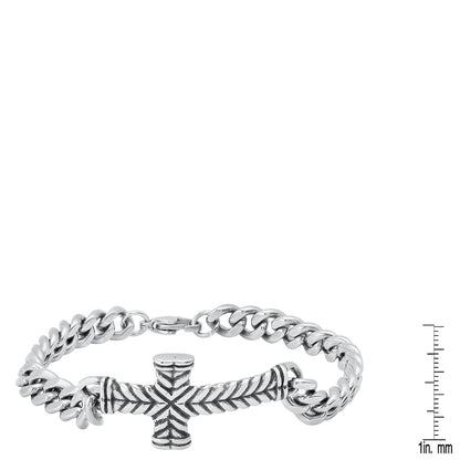 Stainless Steel Cuban Chain Cross Id Bracelet