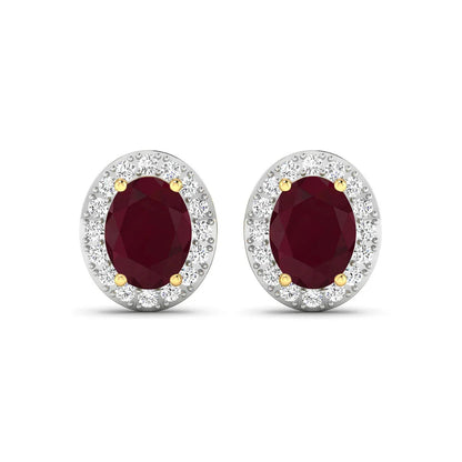 Genuine Ruby and White Diamond Studs Earrings