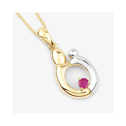 0.20 CTTW Heart Pink Ruby Prong Silver Mom Pendant Necklace