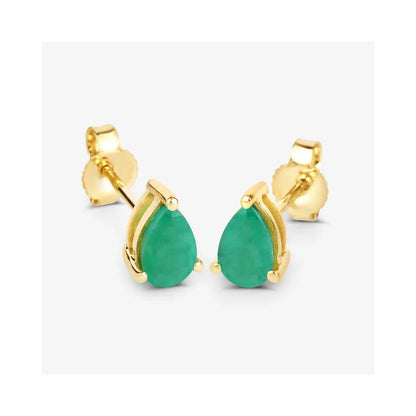 0.70 Ct Pear Green Zambian Emerald Prong 10K Stud Earrings