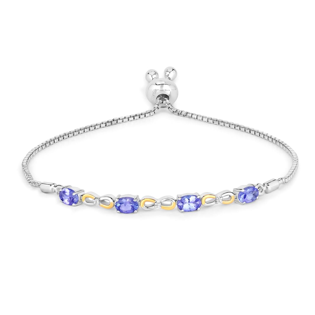 Oval Violet Tanzanite Prong Silver Infinity Bolo Adjustable Bracelet