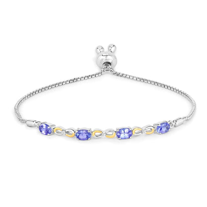 Oval Violet Tanzanite Prong Silver Infinity Bolo Adjustable Bracelet