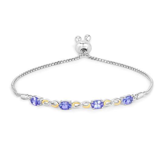 Oval Violet Tanzanite Prong Silver Infinity Bolo Adjustable Bracelet