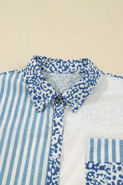 Threaded Pear Livia Striped Patchwork Casual PLUS Shirt