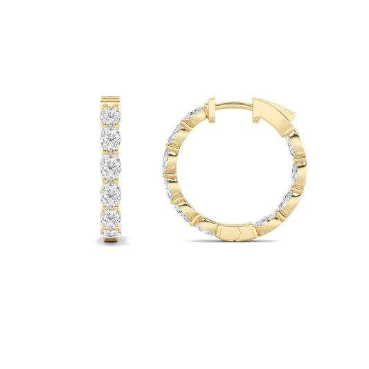 4.00 Cttw Oval Shaped Lab Grown Diamond Inside Out Hoop 14K Yellow Gold Earrings