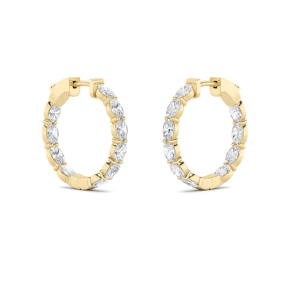 4.00 Cttw Oval Shaped Lab Grown Diamond Inside Out Hoop 14K Yellow Gold Earrings